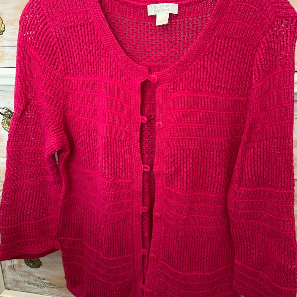 Light button front sweater in magenta pink